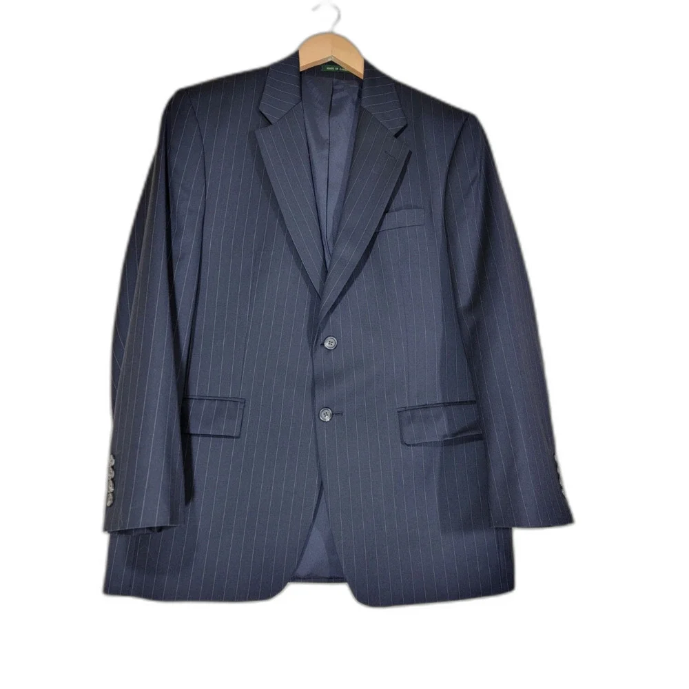 Lauren Ralph Lauren Men's Navy Wool Pinstripe Two Button Blazer Suit Jacket- 41R